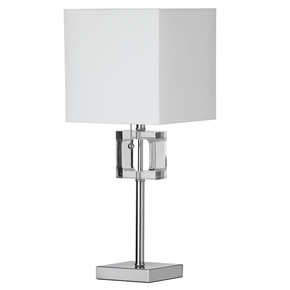 1LT Table Lamp Square Crystal Rep w/Wht Shd