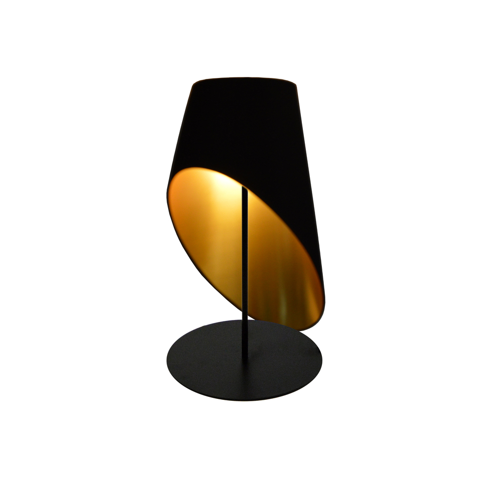 1LT Slanted Tapered Drum Table, Blk/Gld Shade