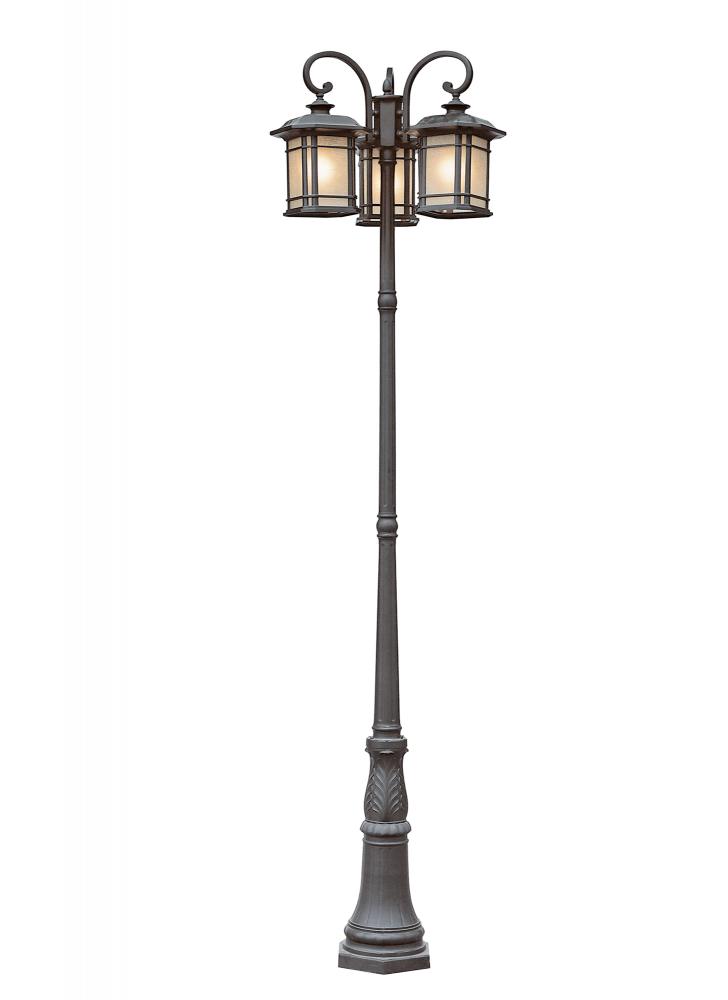 San Miguel Craftsman 99.5-In. Complete Lamp Post Set with Three Lantern Heads and Tea Stain Glass Wi