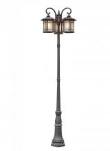 Trans Globe 5827 BK - San Miguel Craftsman 99.5-In. Complete Lamp Post Set with Three Lantern Heads and Tea Stain Glass Wi