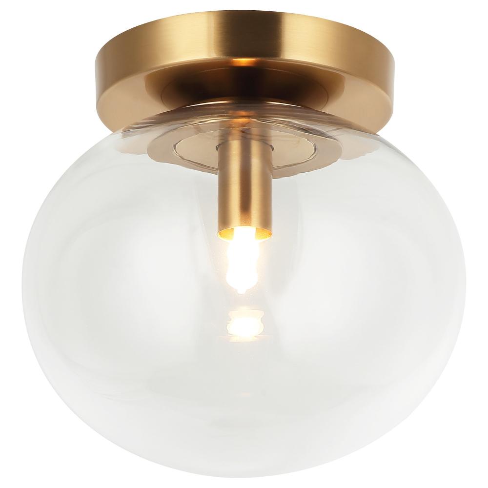 1 LT 6.9"DIA "BULBUS" AGED GOLD CEILING MOUNT / CLEAR GLASS G9 LED 10W