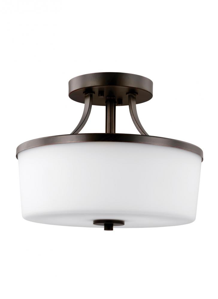 Hettinger transitional 2-light LED indoor dimmable ceiling flush mount in bronze finish with etched