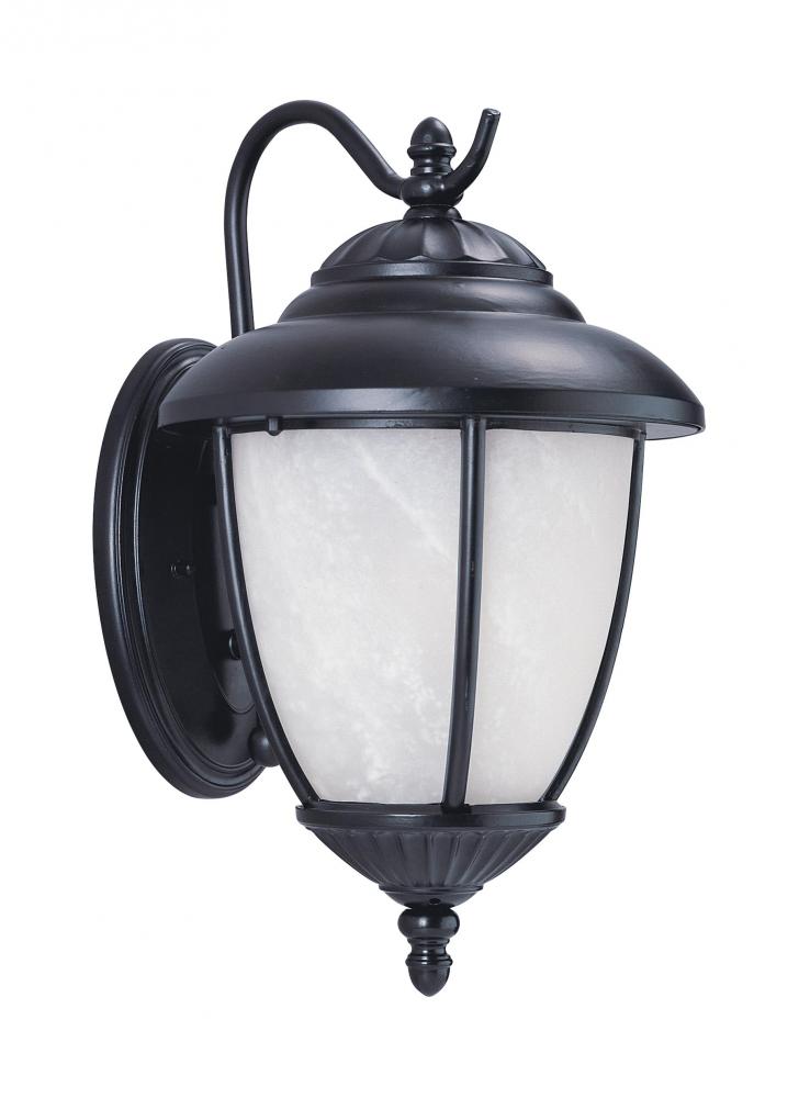 Yorktown transitional 1-light LED outdoor exterior large wall lantern sconce in black finish with sw