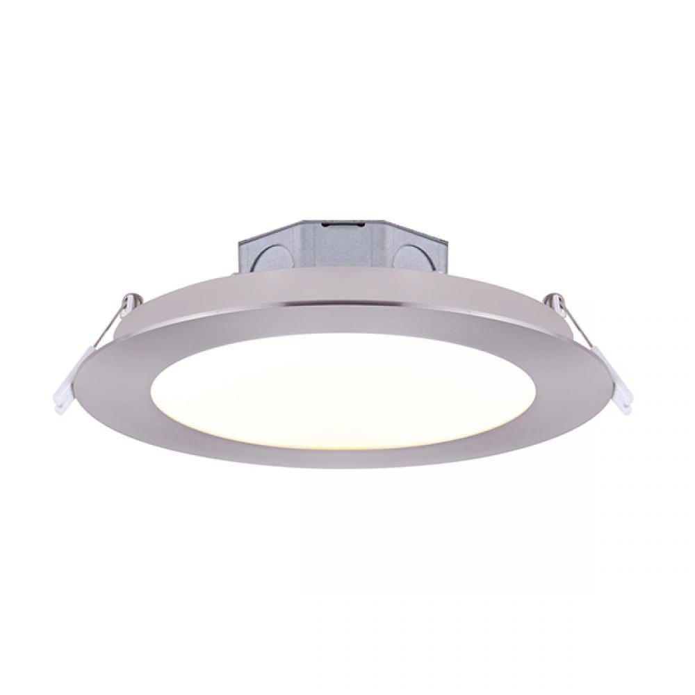 LED Recess Downlight, 6" Brushed Nickel Color Trim, 15W Dimmable, 3000K, 820 Lumen, Recess mount