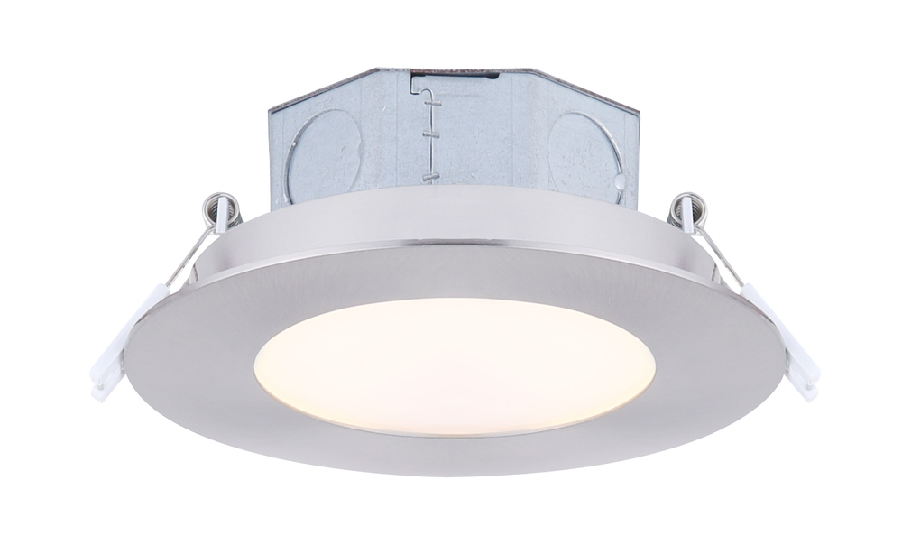 LED Recess Downlight, 4" Brushed Nickel Color Trim, 9W Dimmable, 3000K, 500 Lumen, Recess mounte