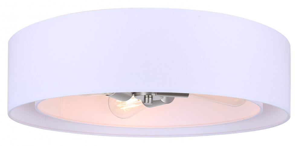 LANDRA, 3 Lt Flush Mount, White Fabric Shade, 60W Type A, 19" W x 5.75" H, Easy Connect Inc.