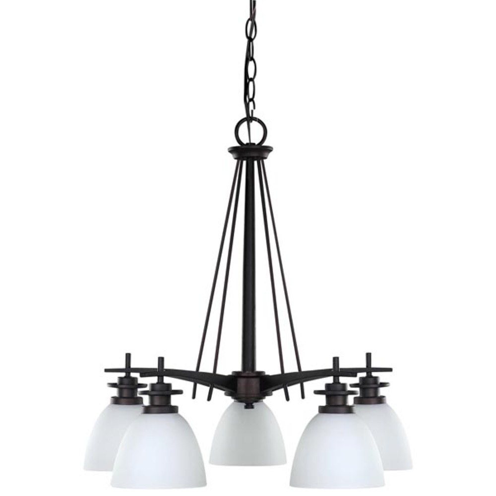 New Yorker, 5 Lt Chandelier, Flat Opal Glass, 100W Type A, 21" W x 21 1/2" H