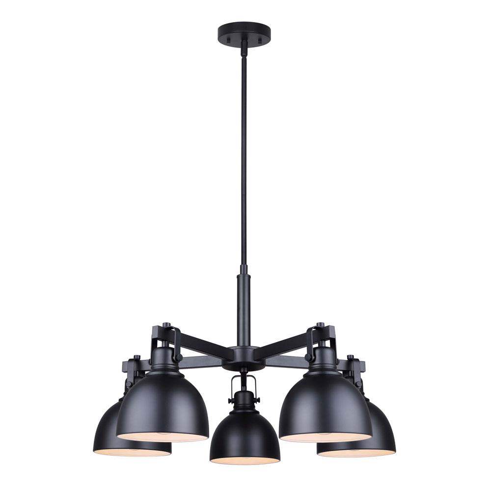 POLO, ICH622A05BK, MBK Color, 5 Lt Rod Chandelier, 60W Type A, 25" W x 17.5 - 65.5" H