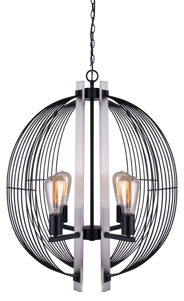 MEMPHIS, 4 Lt Chandelier, MBK + BN Finish, 60W Type A, 22" W x 27 1/4" H