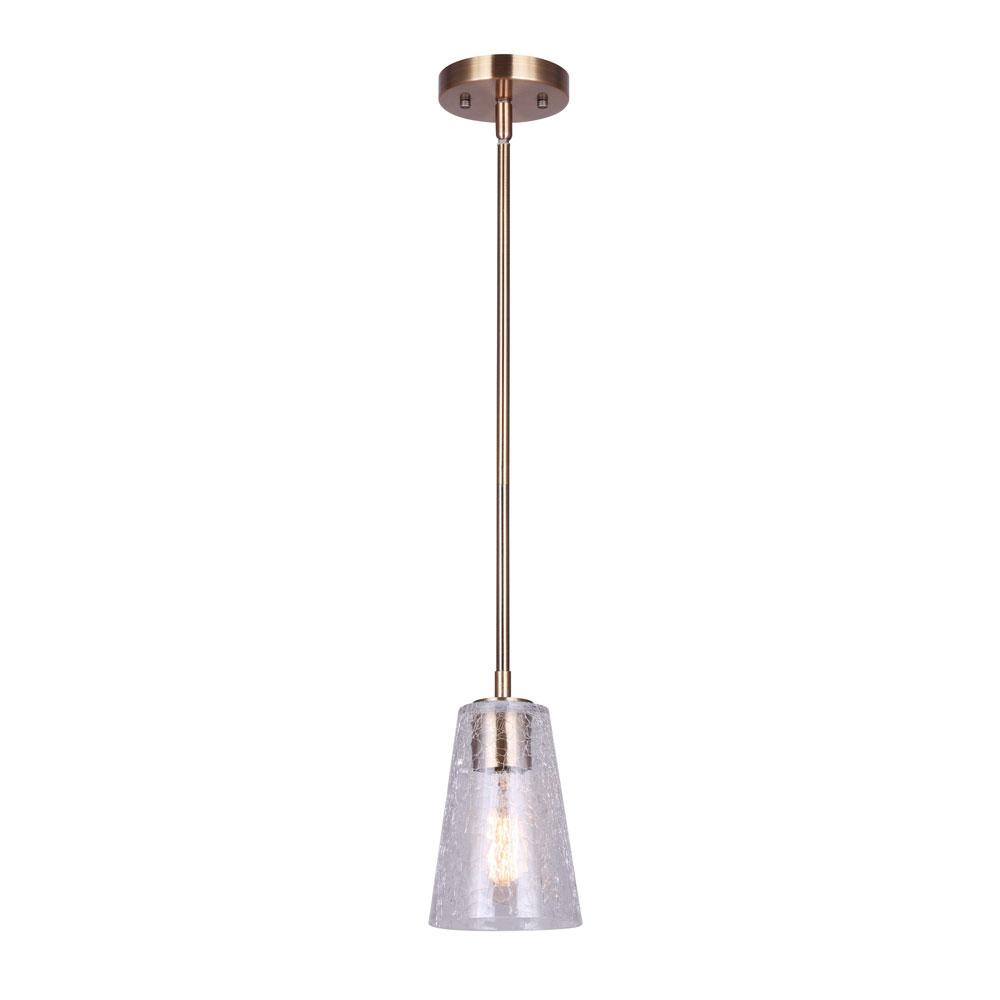 EVERLY, IPL1100A01GD, 1 Lt Rod Pendant, Crackle Glass, 60W Type A, 5" W x 10.75 - 58.75" H