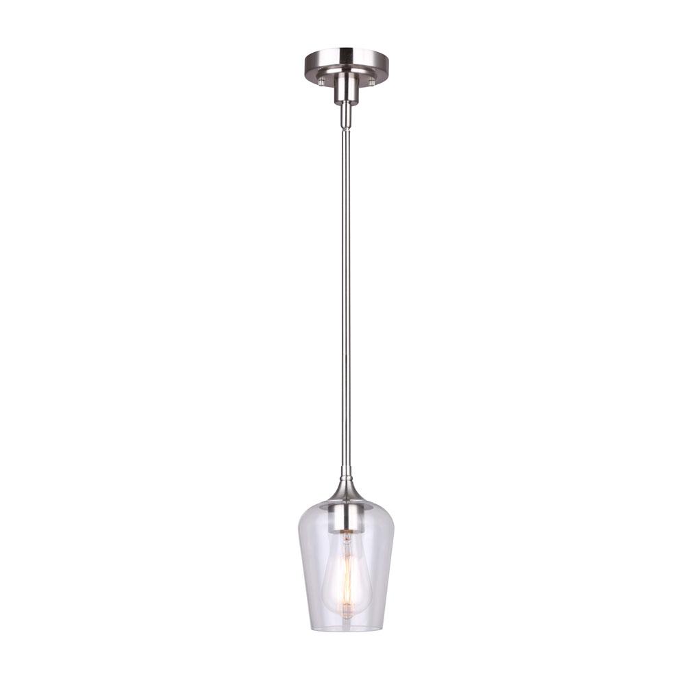 CONALL, IPL1102A01BN, 1 Lt Rod Pendant, Clear Glass, 60W Type A, 5" W x 12 - 60" H