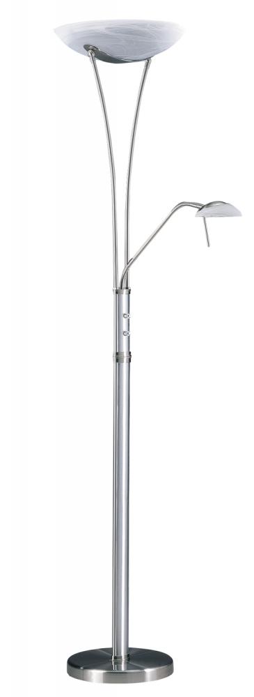 CANNES series 71 in. Satin Nickel & Brushed Aluminum Torchiere Floor Lamp with Reading Light