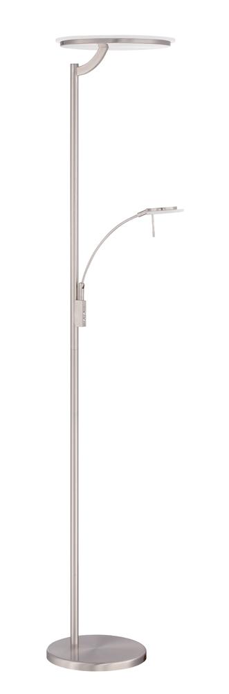 OBERON series 72 in. Satin Nickel LED Torchiere Floor Lamp with Reading Light