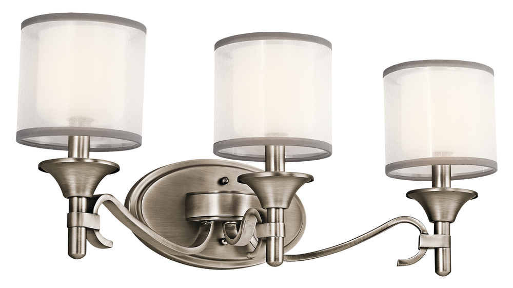 Lacey 10" 3 Light Vanity Light with Satin Etched Cased White Inner Diffusers and Gray Trimmed Wh