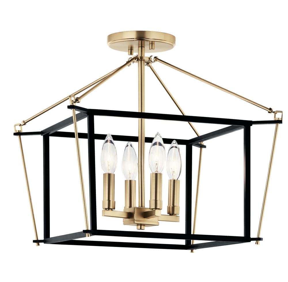 Eisley 14 Inch 4 Light Semi Flush Mount in Champagne Bronze and Black