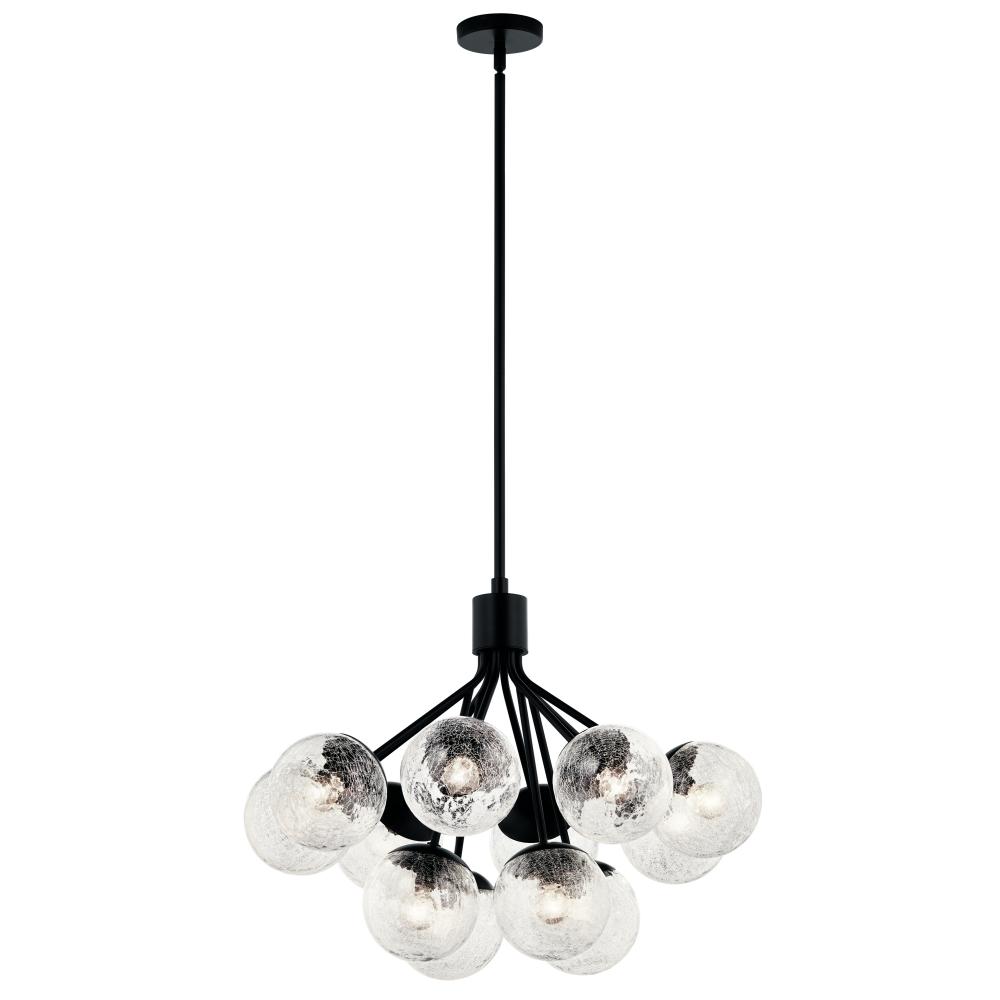 Silvarious 30 Inch 12 Light Convertible Chandelier with Clear Crackled Glass in Black