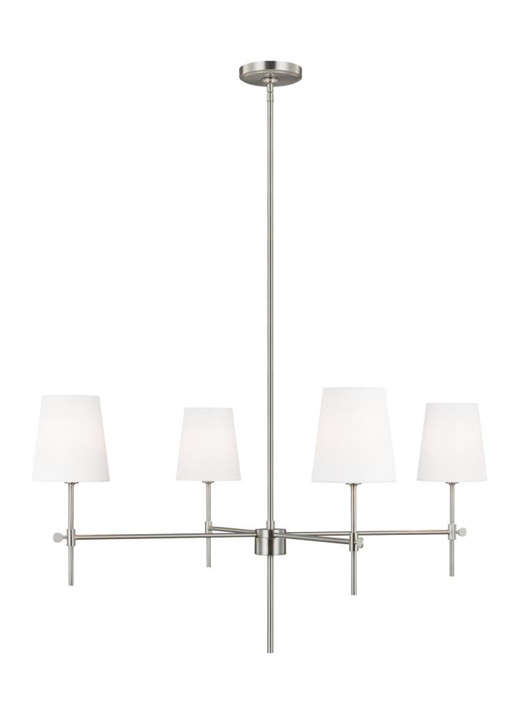 Baker modern 4-light indoor dimmable ceiling large chandelier pendant light in brushed nickel silver